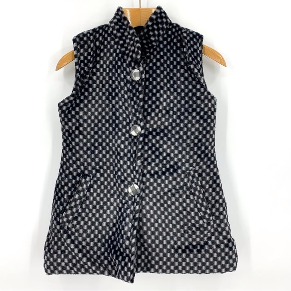 Swiss Girl Black and White Checked Faux Fur Vest with Pockets, EU 34/US 2 - Picture 12 of 16